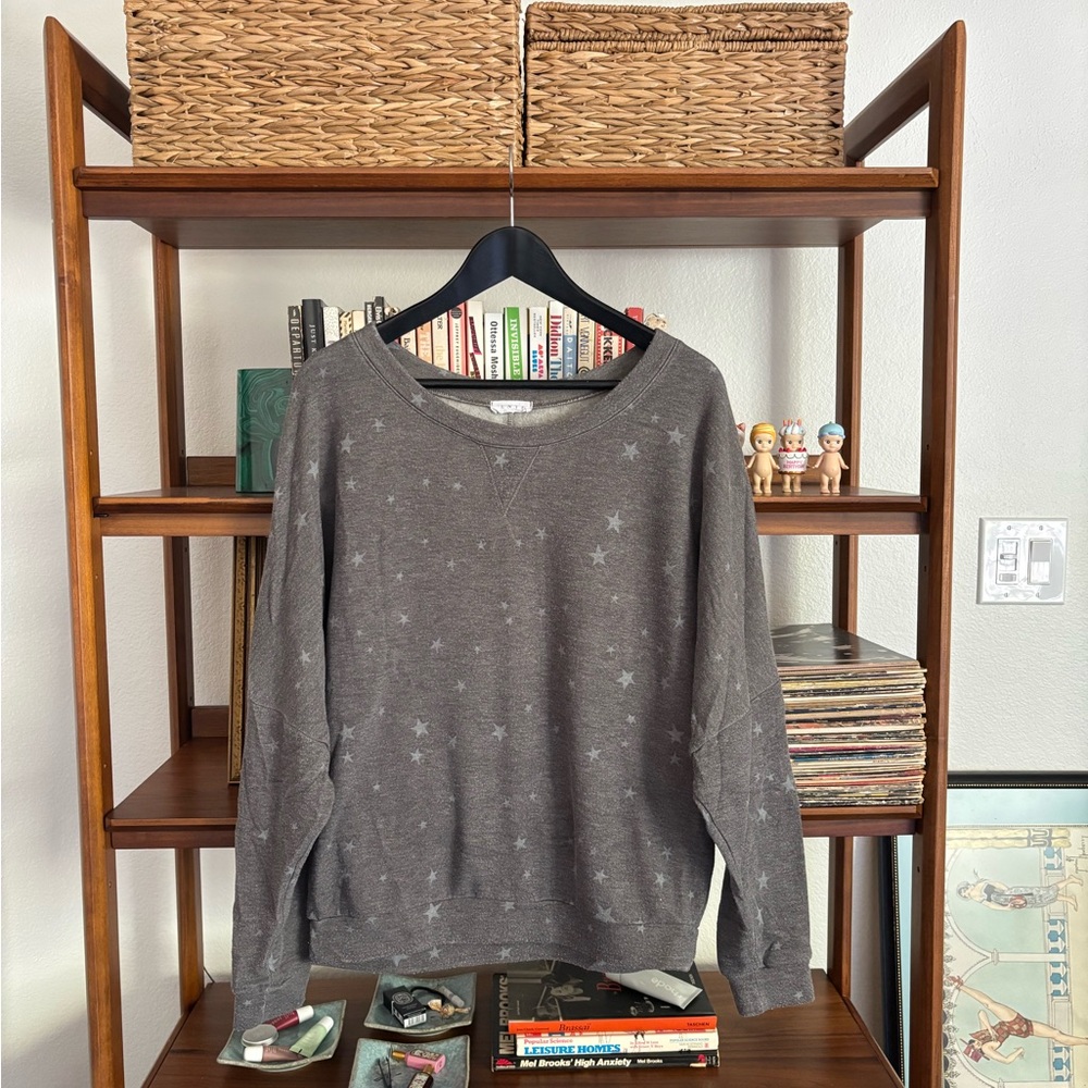 Free People Gray Star-Print Crewneck Sweater